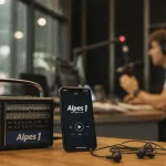 Alpes 1 Grenoble radio : studio avec micro et poste radio