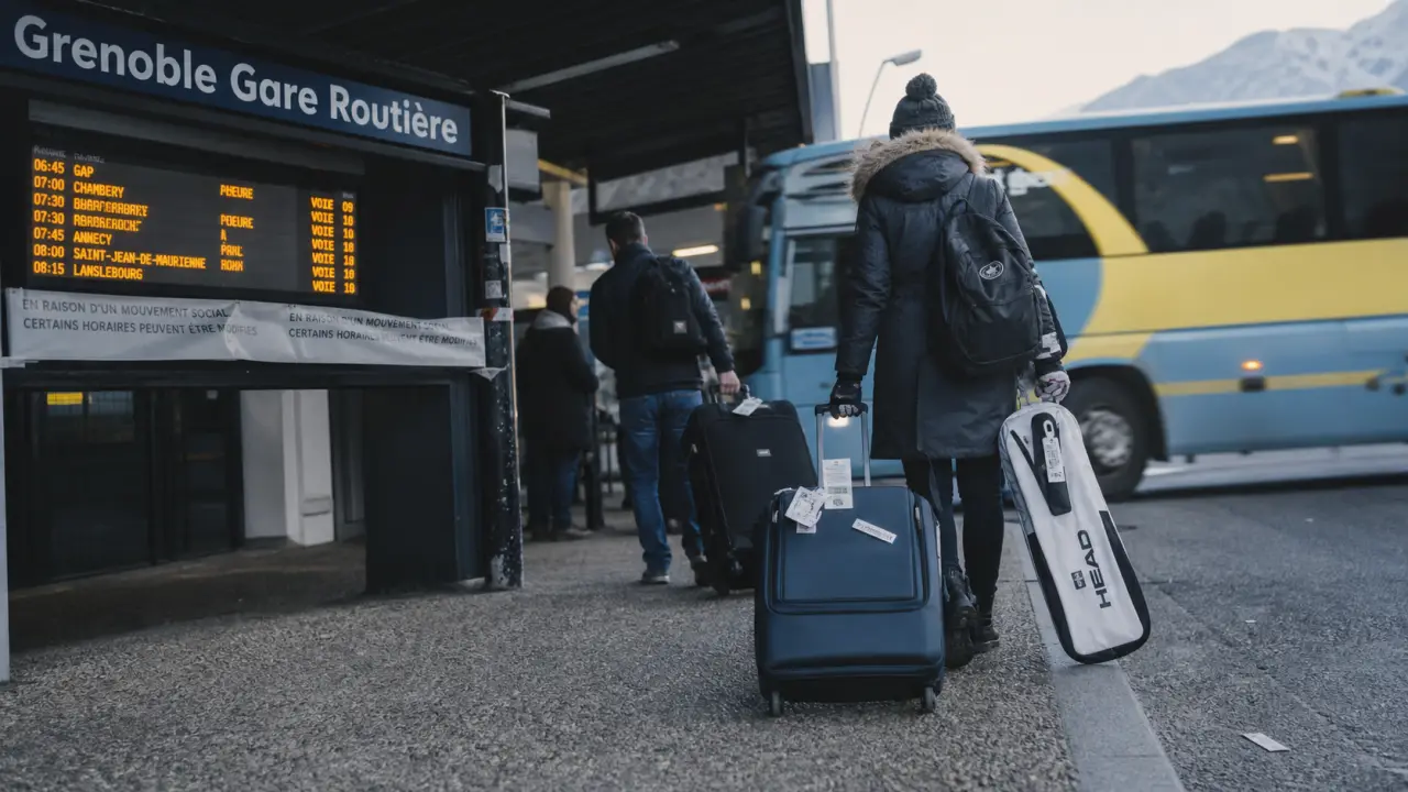 Navette grenoble alpes d'huez : quai de gare à Grenoble et voyageurs