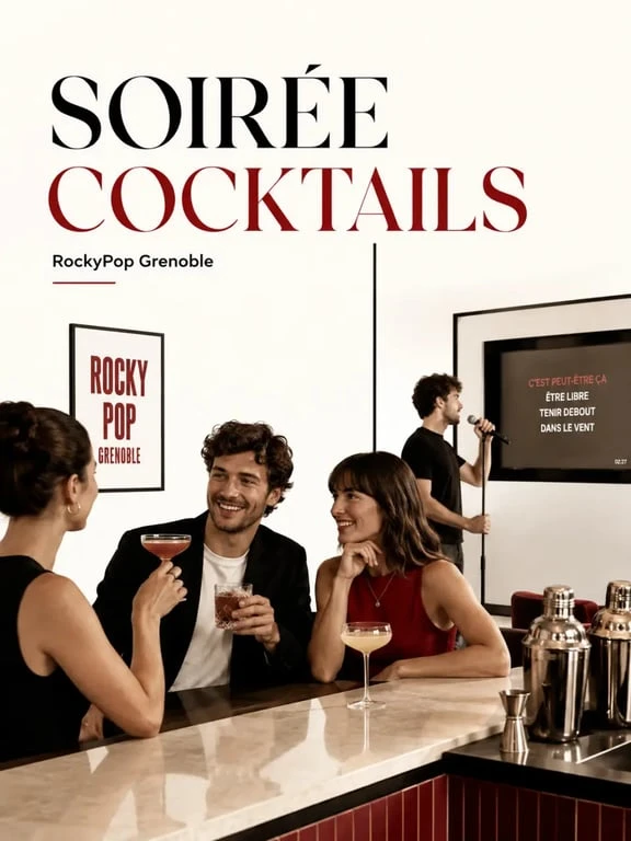 Rockypop bar restaurant Grenoble avec bar animé, cocktails maison et ambiance festive