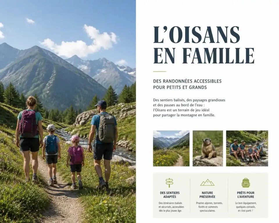 Activités enfants Oisans : famille en randonnée près du Bourg-d’Oisans