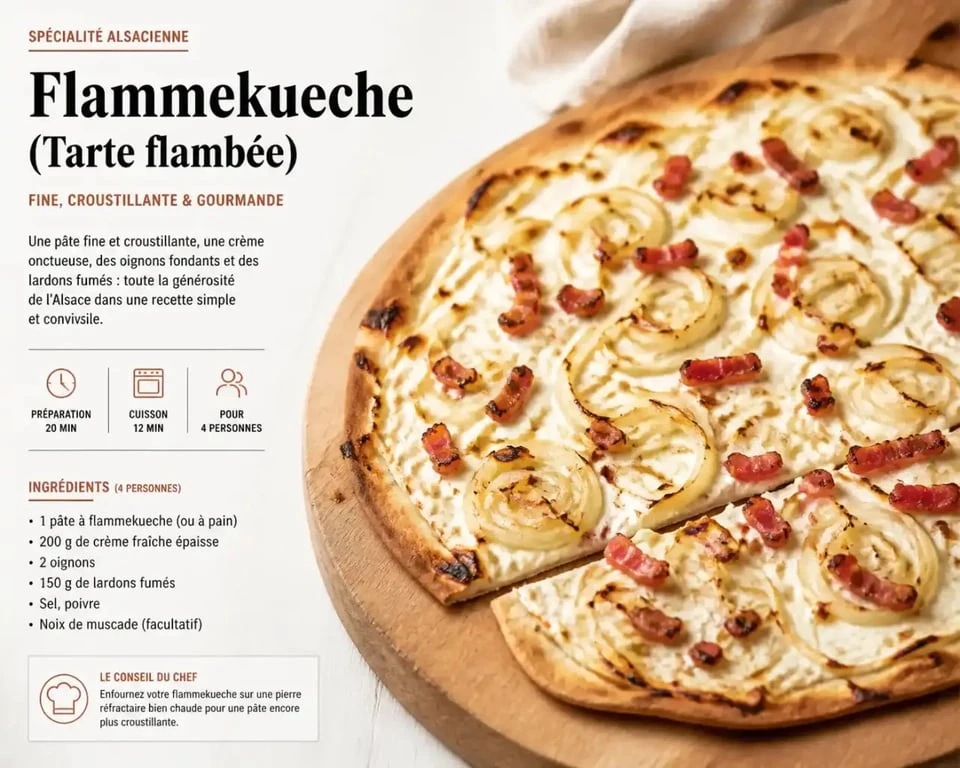 Flammekueche traditionnelle servie au Jardin Biergarten, spécialité allemande à Grenoble