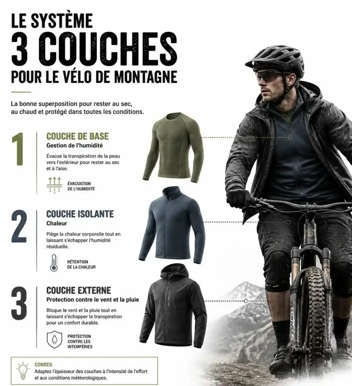 Système des trois couches pour le cyclotourisme en montagne