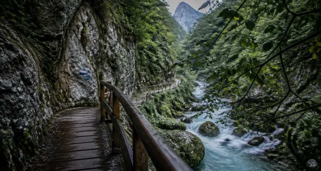 Gorges du Guiers Mort : passerelle au bord du torrent