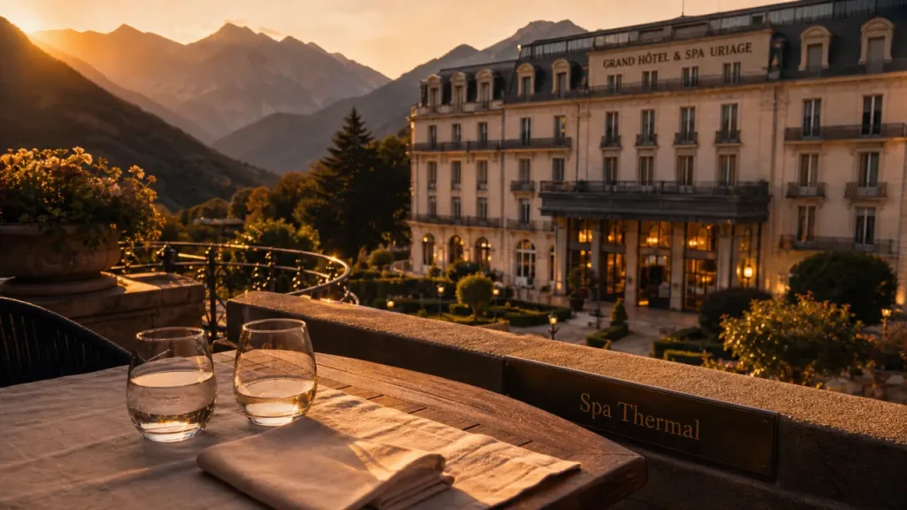 Grand Hôtel & Spa Uriage, spa thermal près de Grenoble, terrasse à golden hour
