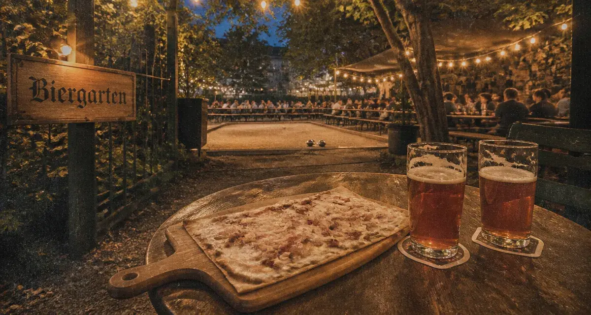 Jardin biergarten Grenoble : flammekueche et bières ambrées en terrasse