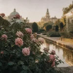 Jardin des plantes Grenoble : roseraie en fleurs, serres vitrées et cours d’eau