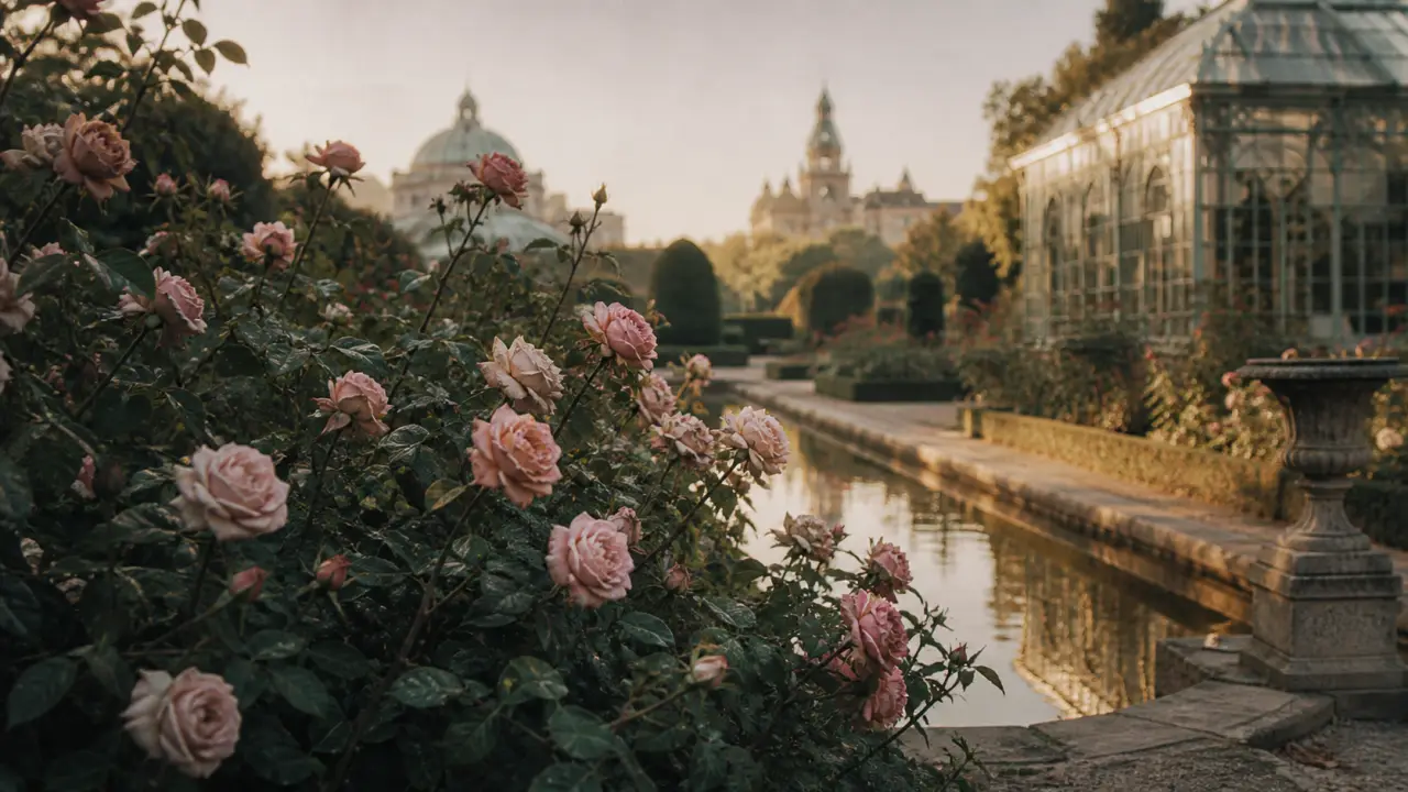 Jardin des plantes Grenoble : roseraie en fleurs, serres vitrées et cours d’eau