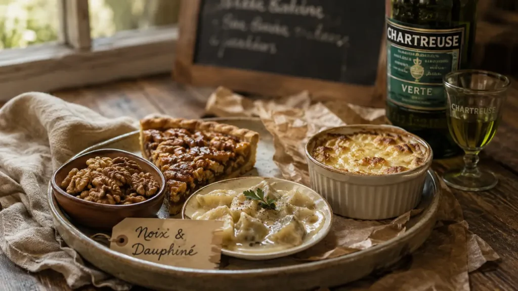 Spécialité grenobloise : noix de Grenoble, gratin dauphinois, Chartreuse